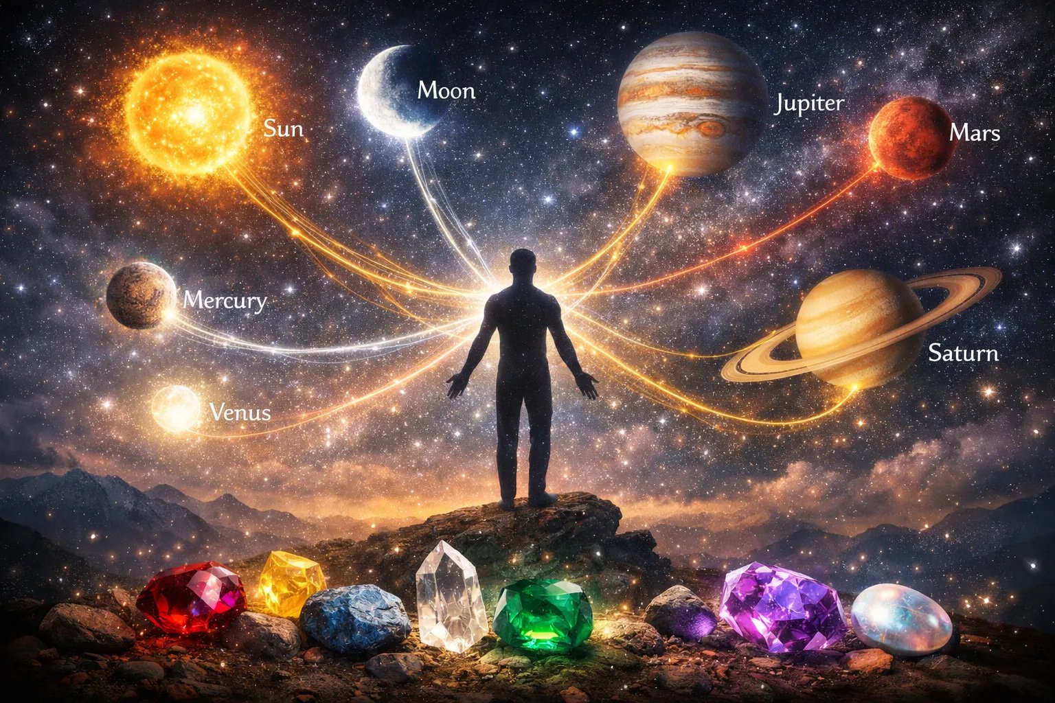Write text in English only on all images. Don't write in Hindi. A mystical landscape format (1536x1024) image illustrating the concept of pl